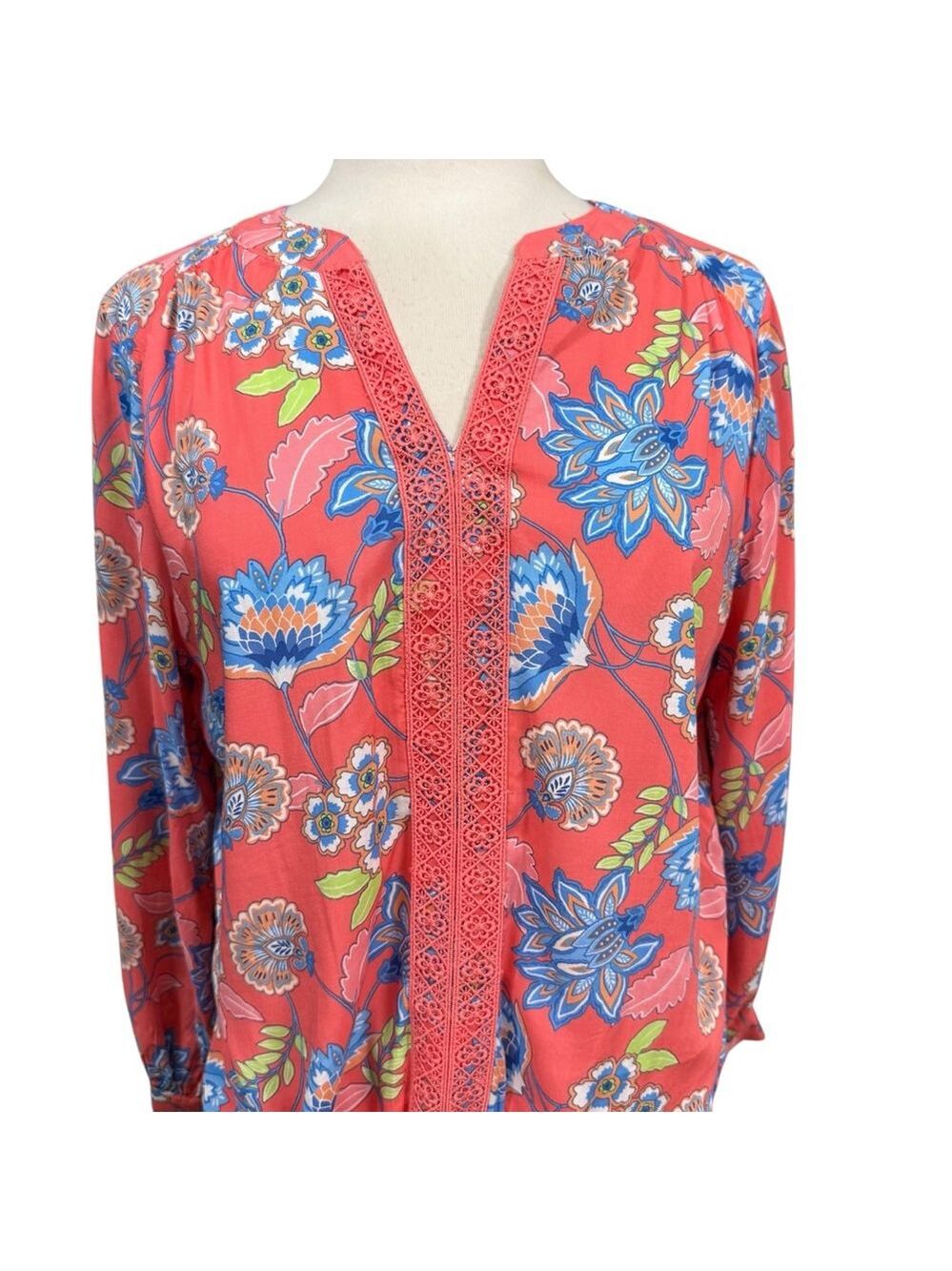 Ruby Rd Petite Floral Blouse Tie Front Boho Lightweight Top Size PM - Picture 2 of 8